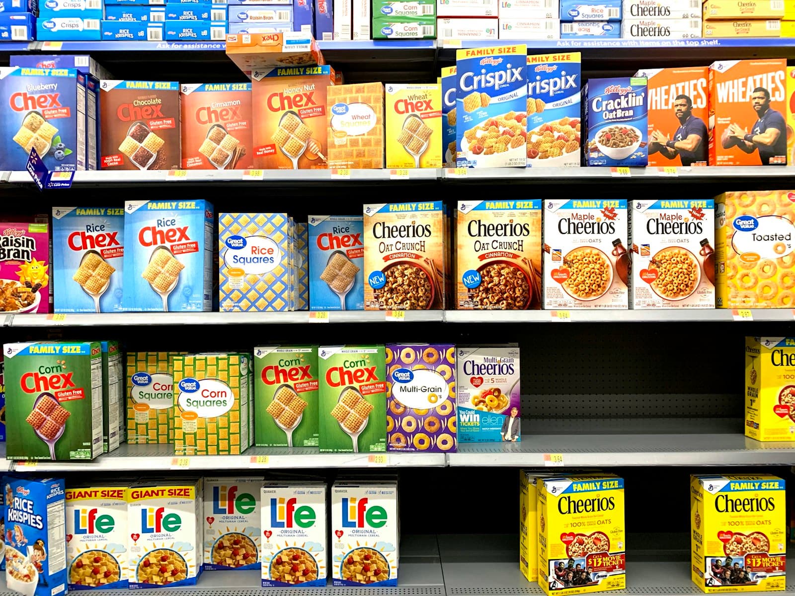 Supermarket shelves stocked with consumer goods